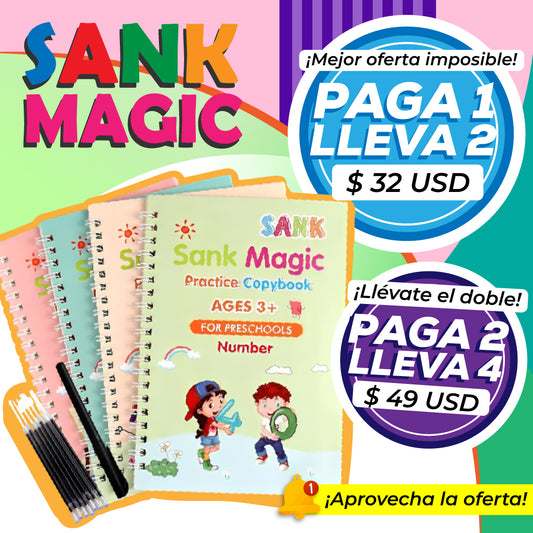 ❗ SANKMAGIC™ - SET DE 4 LIBROS DE CALIGRAFÍA CON TINTA MÁGICA REUTILIZABLE PARA NIÑOS❗